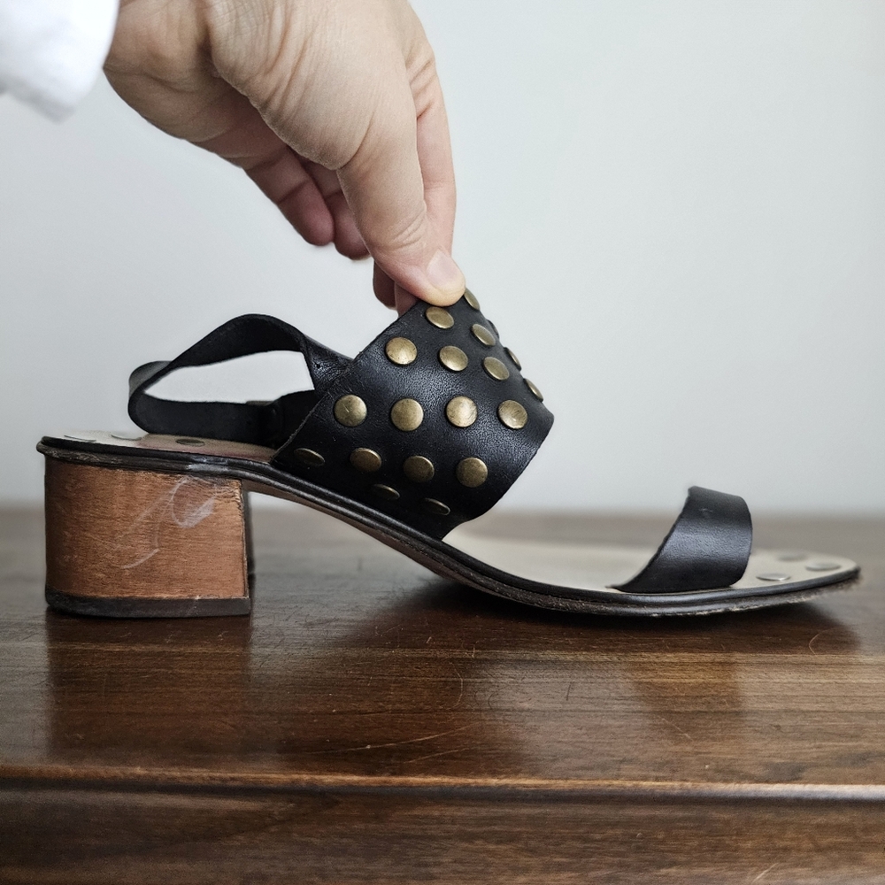 Michael Kors Black Studded Leather Block-Heel Sandals Size 9.5 M Made in Italy - Picture 8 of 16